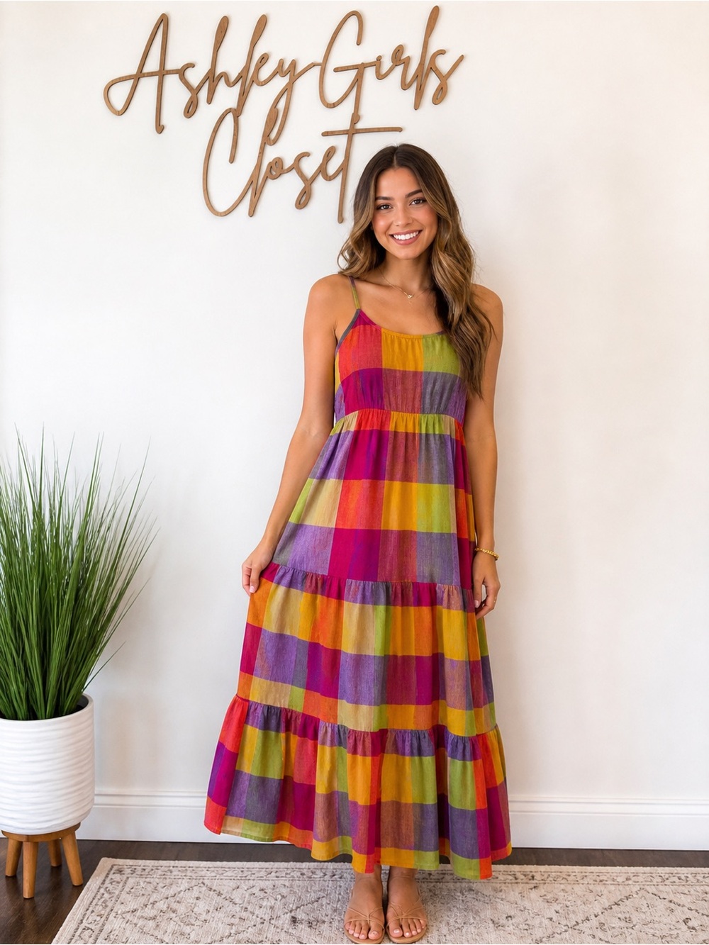 BeachLunchLounge Lana Linen Maxi Dress | Size M | Summer Fiesta Colorful Striped